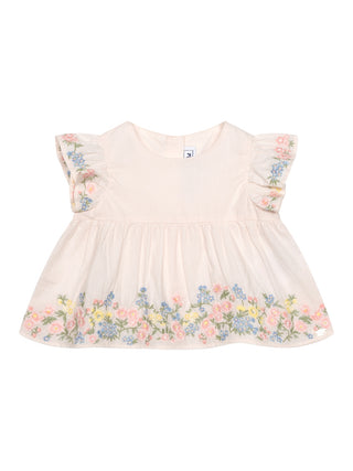 Kurzes Ensemble mit gestickten Blumen - Hellrosa
