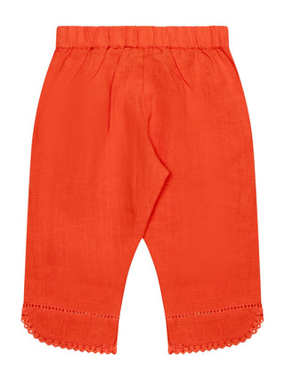 Leinenhose mit Rüschen und Stickereien - Rot