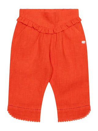 Leinenhose mit Rüschen und Stickereien - Rot