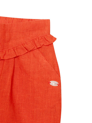 Leinenhose mit Rüschen und Stickereien - Rot