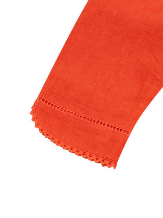 Leinenhose mit Rüschen und Stickereien - Rot