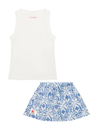 Pyjama Set - Top & Shorts - Weiß/Blau