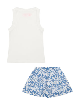 Pyjama Set - Top & Shorts - Weiß/Blau