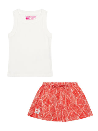 Pyjama Set - Top & Shorts - Weiß/Rot