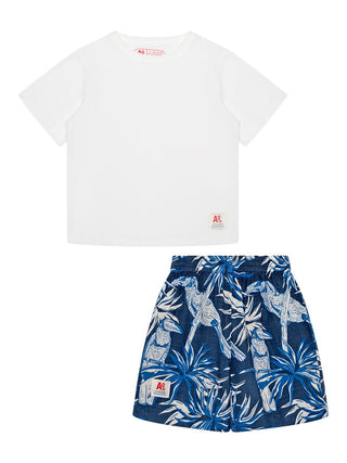 Pyjama Set - T-Shirt & Shorts Tukan - Weiß/Blau
