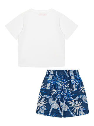 Pyjama Set - T-Shirt & Shorts Tukan - Weiß/Blau