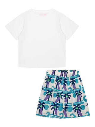 Pyjama Set - T-Shirt & Shorts Palmen - Weiß/Blau