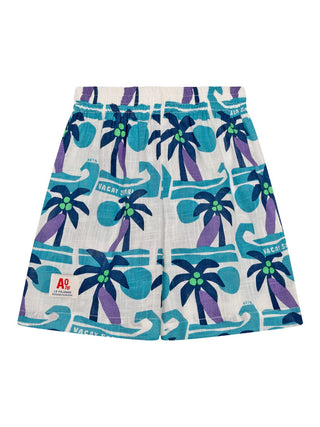 Pyjama Set - T-Shirt & Shorts Palmen - Weiß/Blau