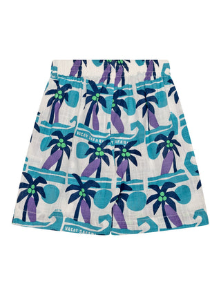 Pyjama Set - T-Shirt & Shorts Palmen - Weiß/Blau