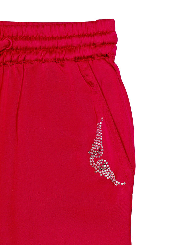 Satinhose mit Strasslogo - Pink