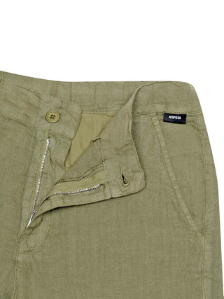 Bermudashorts aus Leinen - Olivgrün