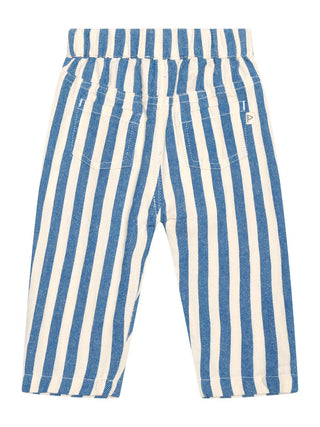 Gestreifte Hose aus Denim - Blau/Ecru