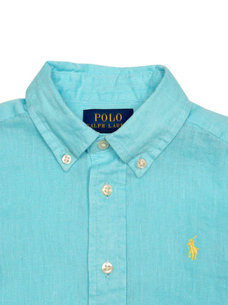 Button-Down-Hemd aus Leinen - Hellblau