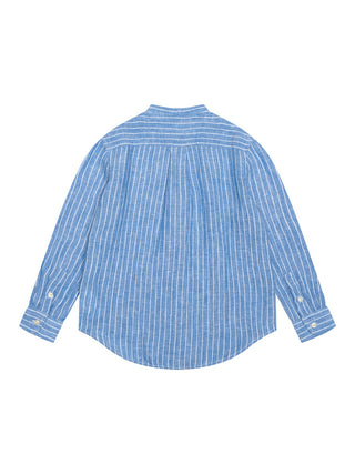Relaxed Fit Leinenhemd Postboy mit Mandarinkragen - Blau