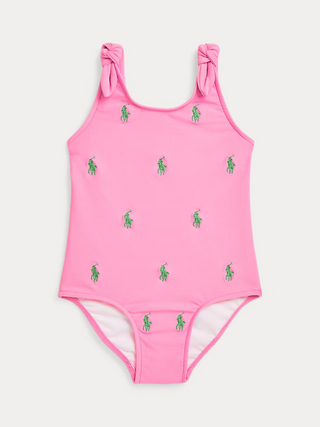 Badeanzug mit Big Pony Stickereien - Pink
