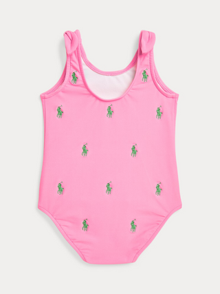 Badeanzug mit Big Pony Stickereien - Pink