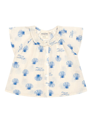 Bluse mit Muscheln und Rüschenkragen - Ecru