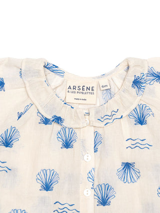 Bluse mit Muscheln und Rüschenkragen - Ecru