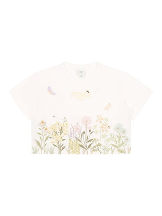 Crop Top mit floralem Print - Weiß