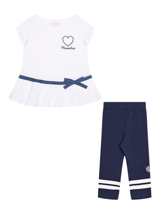 Set aus Shirt & Leggings im maritimen Stil - Marine/Weiß