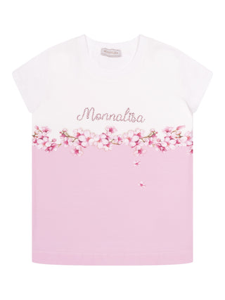 T-Shirt mit Blumen-Print und Strasslogo - Rosa