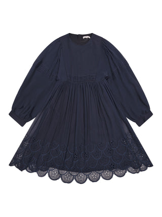 Besticktes Seidenkleid - Navy