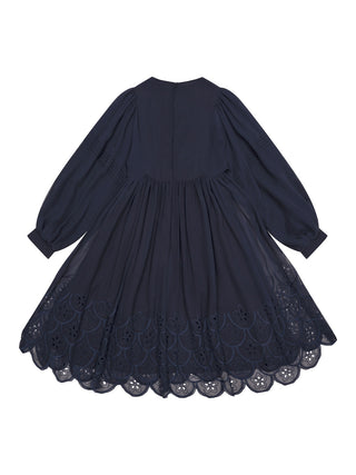 Besticktes Seidenkleid - Navy
