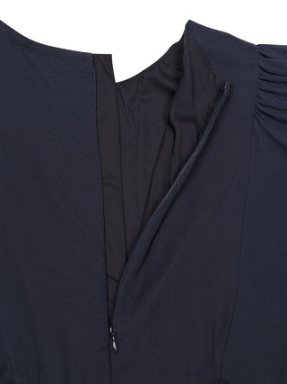Besticktes Seidenkleid - Navy