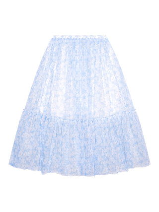 Plissierter Rock mit Blumen-Motiv - Hellblau