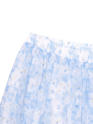 Plissierter Rock mit Blumen-Motiv - Hellblau