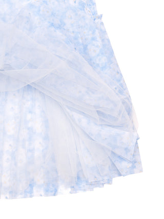 Plissierter Rock mit Blumen-Motiv - Hellblau