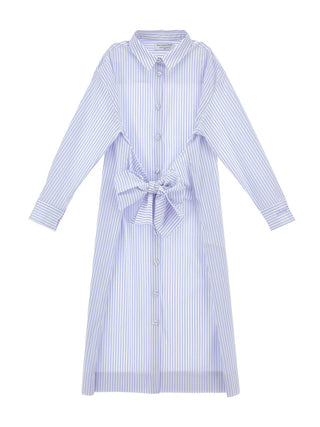 Gestreiftes Hemdblusenkleid - Blau/Weiß