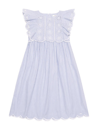 Gestreiftes Kleid mit Stickereien - Hellblau/Weiß