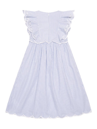 Gestreiftes Kleid mit Stickereien - Hellblau/Weiß