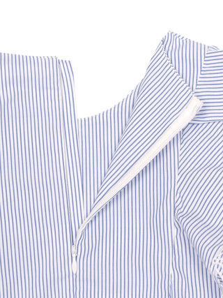 Gestreiftes Kleid mit Stickereien - Hellblau/Weiß