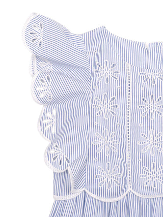 Gestreiftes Kleid mit Stickereien - Hellblau/Weiß