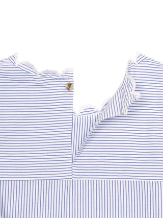 Gestreifte Bluse mit Stickereien - Hellblau/Weiß