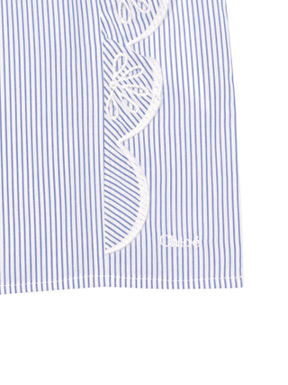 Gestreifte Bluse mit Stickereien - Hellblau/Weiß