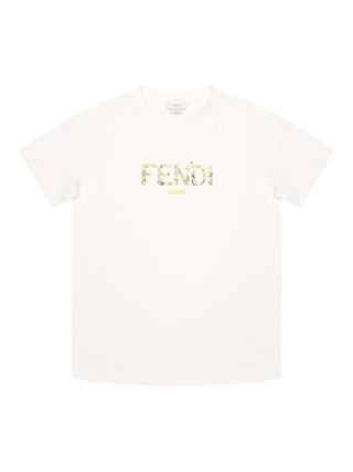 T-Shirt mit floralem Logo-Print - Weiß