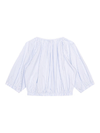 Gestreifte Bluse mit Puffärmeln - Blau/Weiß