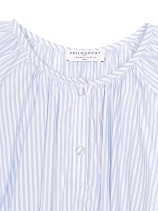 Gestreifte Bluse mit Puffärmeln - Blau/Weiß