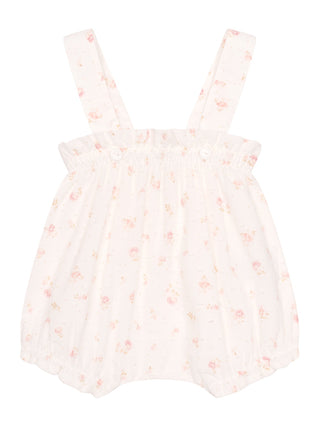 Shortie mit floralem Print und Schulterträgern - Creme