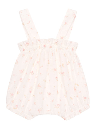 Shortie mit floralem Print und Schulterträgern - Creme