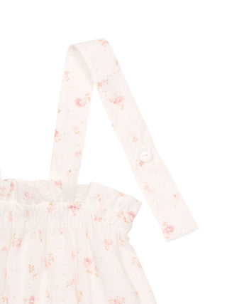 Shortie mit floralem Print und Schulterträgern - Creme