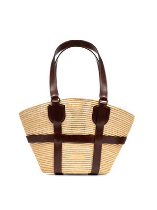 Kerala 25 Tote aus Raffia mit Lederbesatz