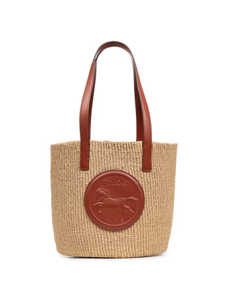 Raffia-Korb mit Lederbesatz