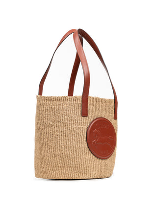 Raffia-Korb mit Lederbesatz