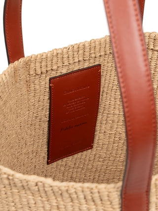 Raffia-Korb mit Lederbesatz