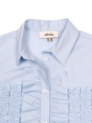 Ärmellose Bluse mit Rüschen - Hellblau