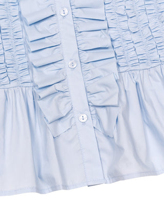 Ärmellose Bluse mit Rüschen - Hellblau